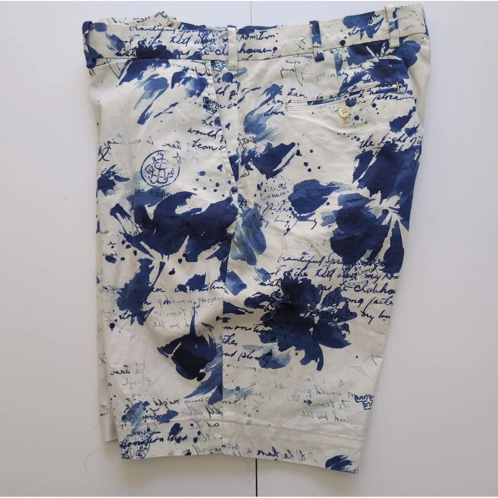 Polo Ralph Lauren Golf Shorts Mens 36 Magnolia Lane Blue Script Floral Luxury